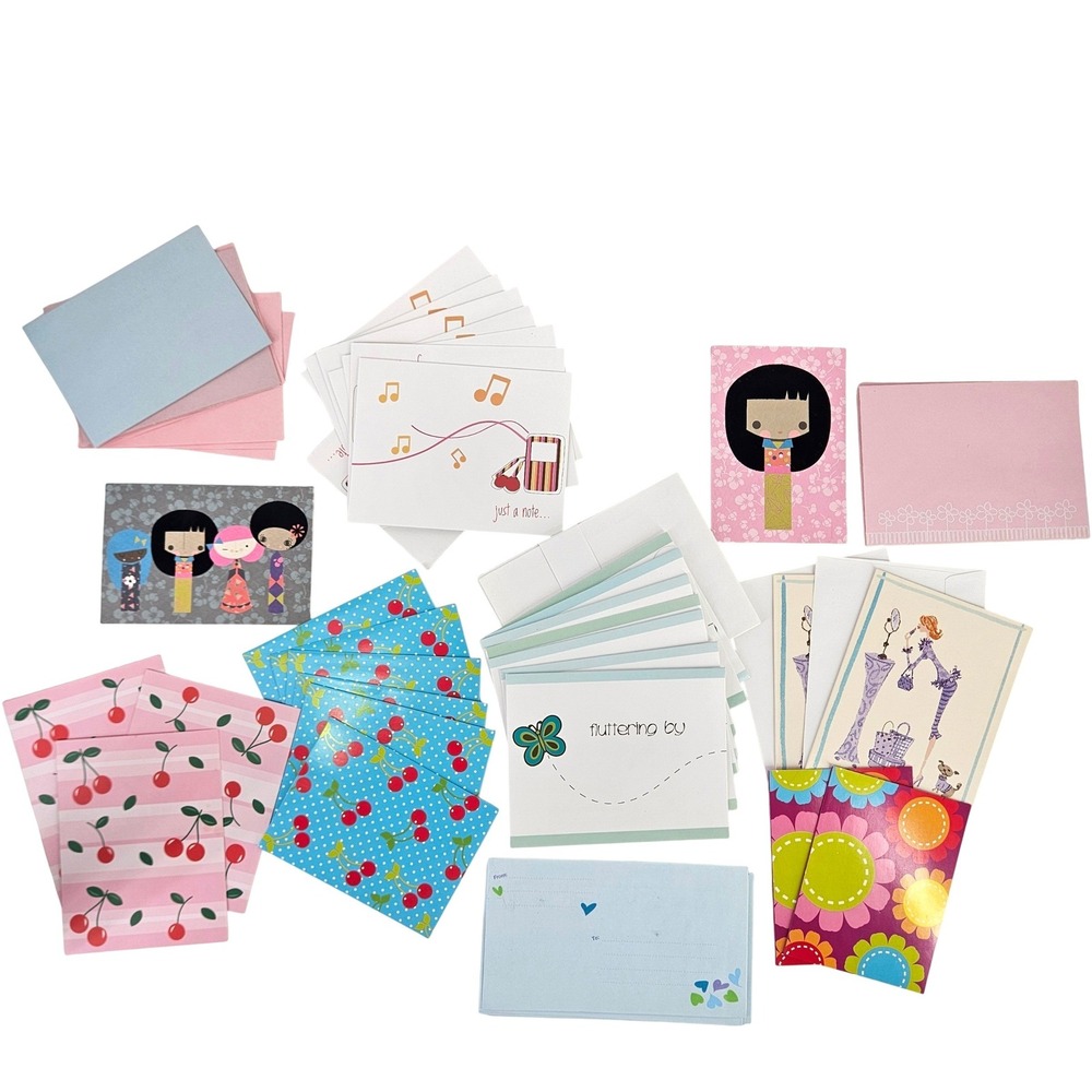 Kokeshi Doll‎ Inspired + More Mixed Lot ~29 Kids Stationery Note Cards Envelopes